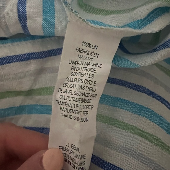 LL Bean Women’s Blue/White/Green Striped 100% Linen Shirt- Sz M Beach Summer - Picture 5 of 5